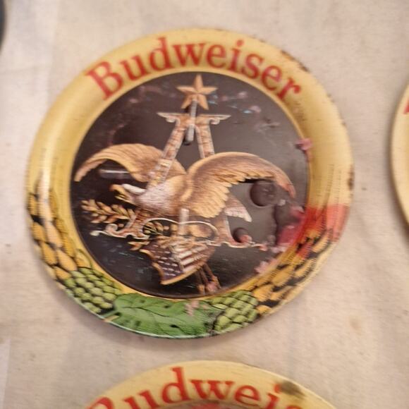Budweiser Beer Breweriana Metal Coasters Mancave Bar Set Of 4 Official Product - Picture 2 of 7